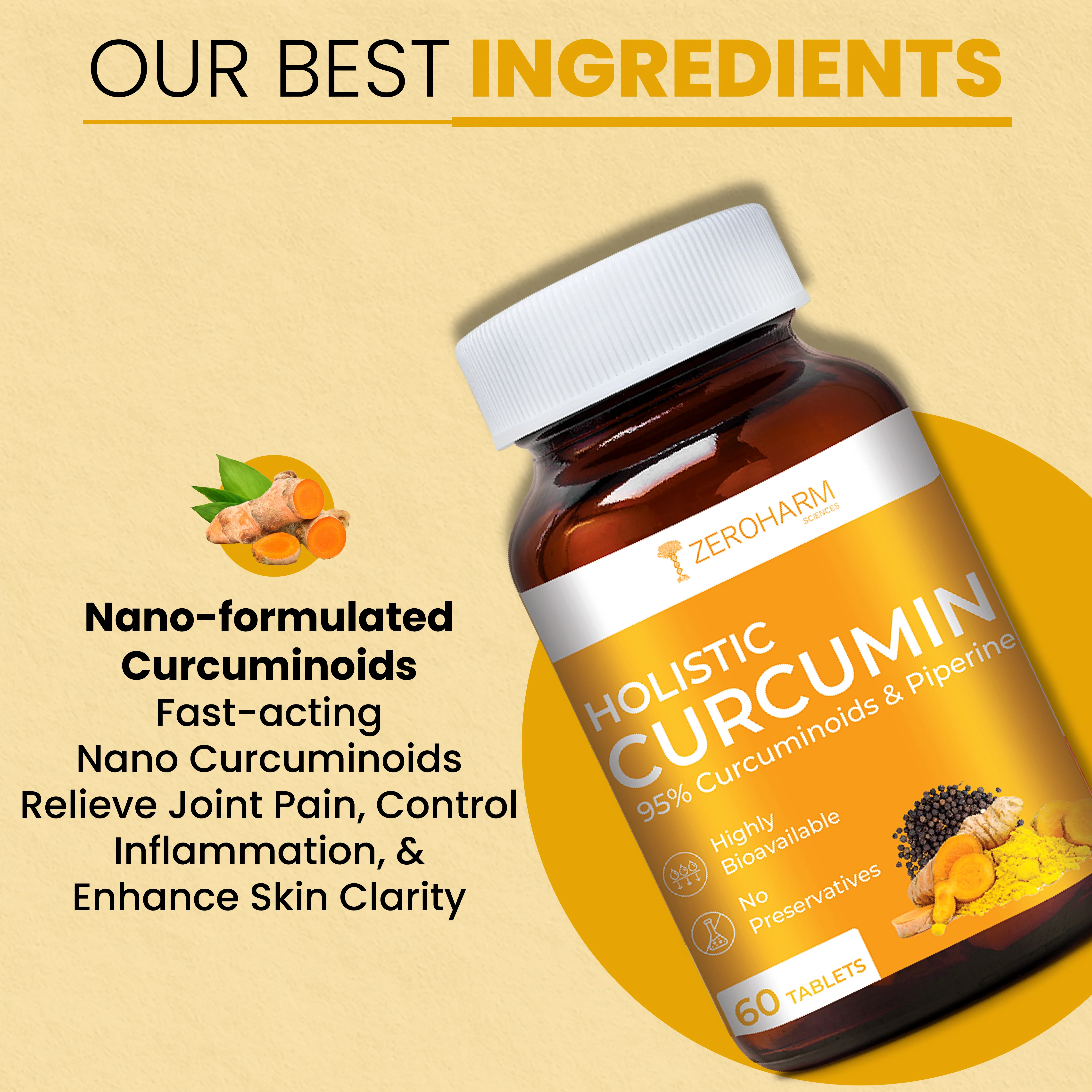 Holistic Curcumin Tablets With 95% Curcuminoids & Piperine - Image 3